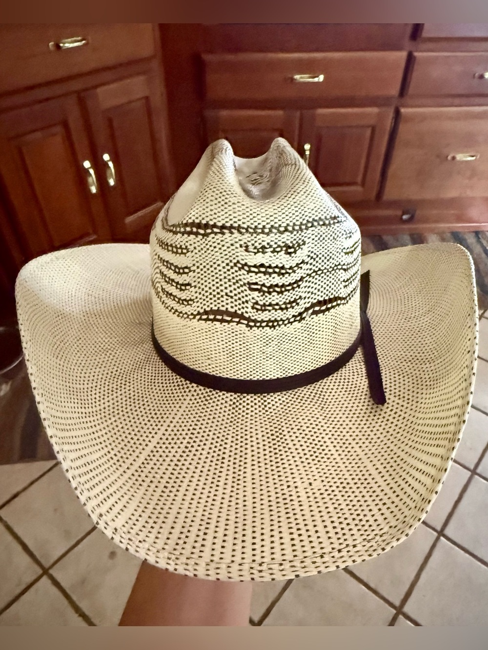 Men's Straw Western Cowboy Hat - Natural with Black Accent